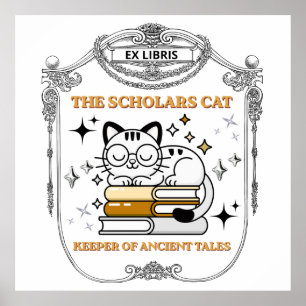 Poster Ex Libris Gato Acadêmico Dark Academia