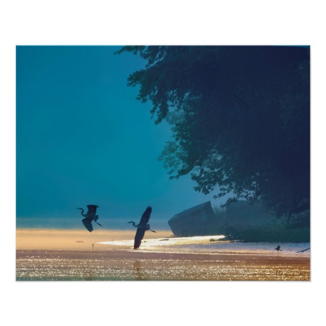 Póster Excelente Azul Herões Tomam Voo - Teal (Frente)