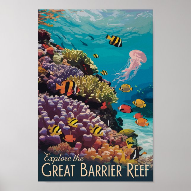 Poster Excelente Barrier Reef Queensland Viagem Art Vinta (Frente)