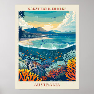 Poster Excelente Barrier Reef Viagens vintage de Arte Aus