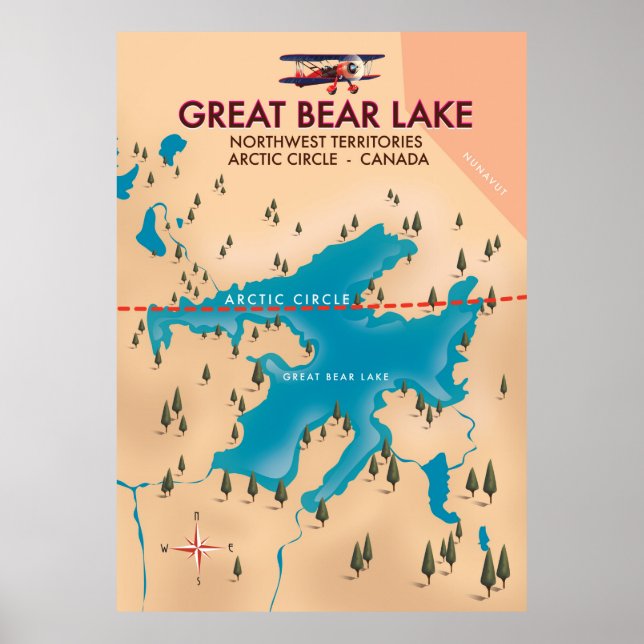 Poster Excelente Bear Lake, Canadá, mapa de arte do poste (Frente)