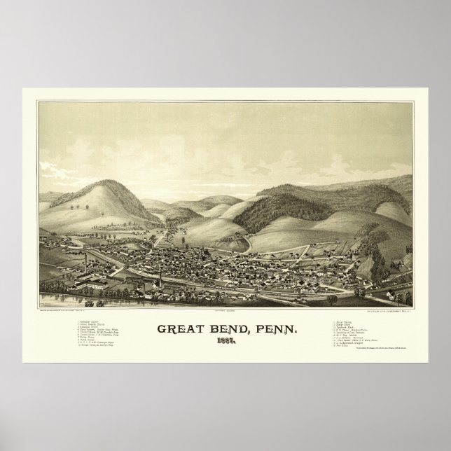 Póster Excelente Bend, PA Panorâmica Map - 1887 (Frente)