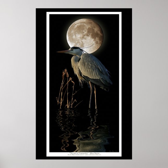 Póster Excelente Blue Heron, Leeds & Moon Nature Art Impr (Frente)
