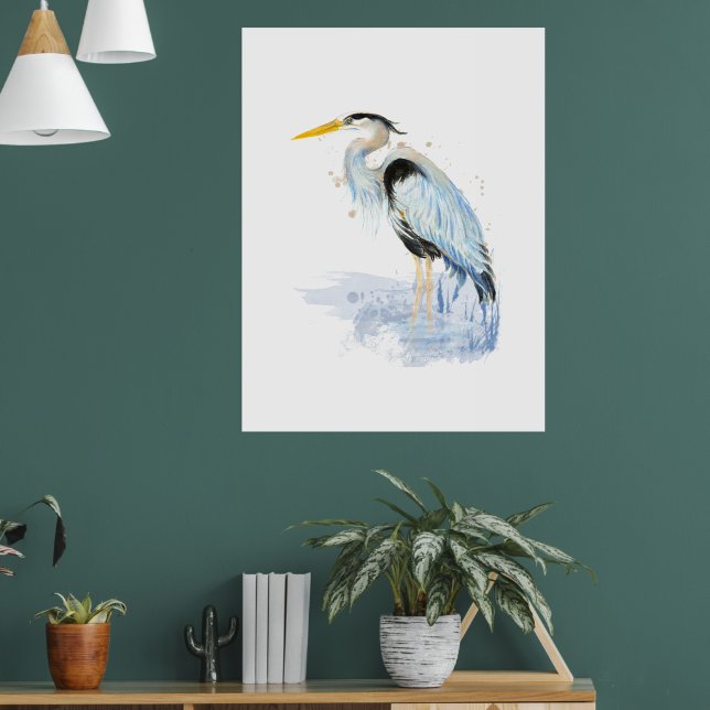 Poster Excelente Blue Heron Watercolor Art (Sala de Estar 1)