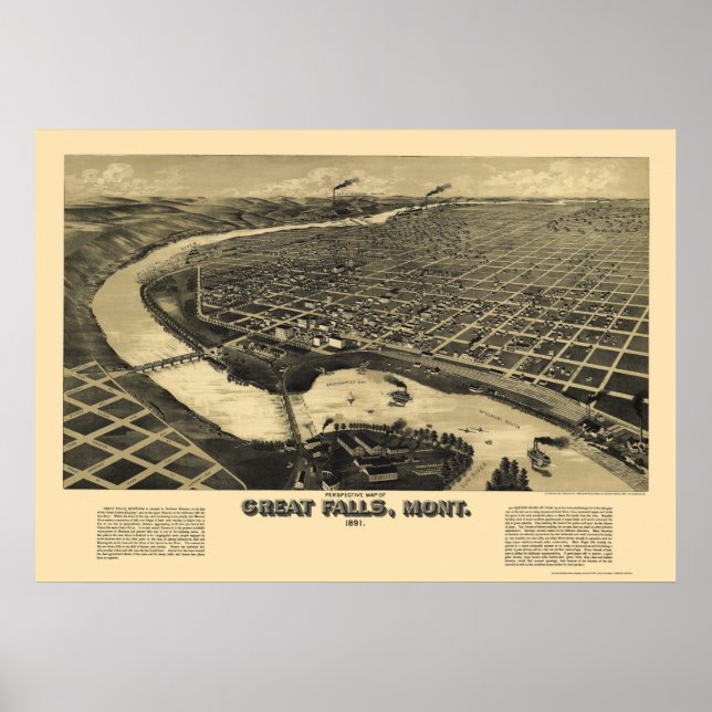 Poster Excelente Cai, Mapa Panorâmico MT - 1891 (Frente)