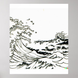 Poster excelente desenhado à mão Wave de Kanagawa