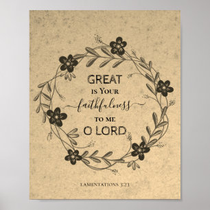 Poster EXCELENTE É A SUA FAITULNESS Floral Rustic Christi