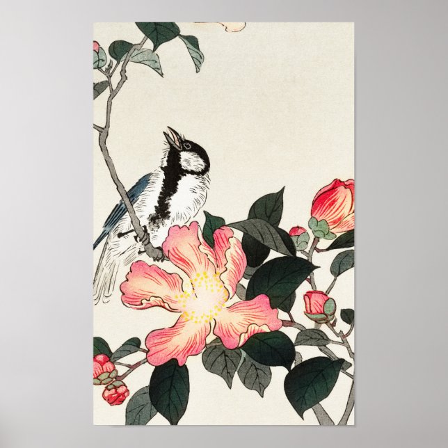 Poster Excelente em Flores Rosa por Ohara Koson (Frente)