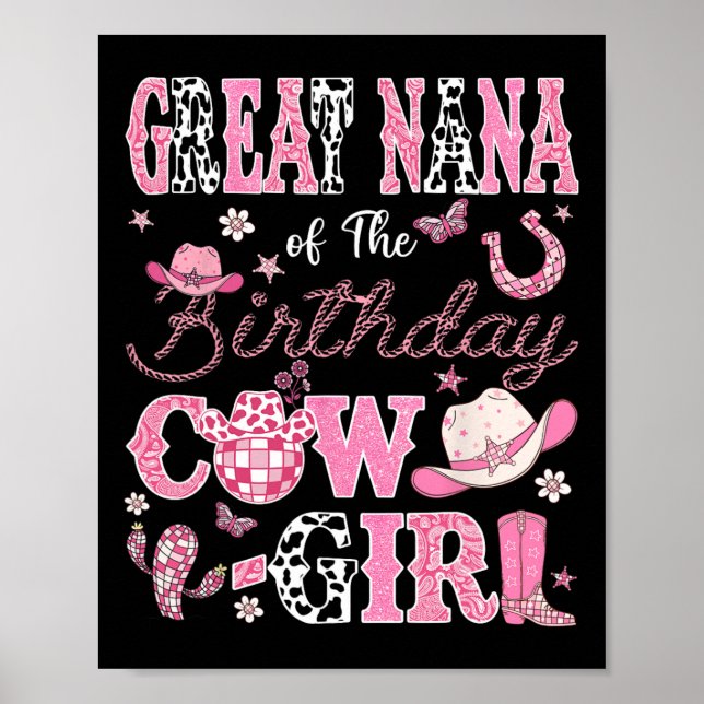 Poster Excelente Nana Do Aniversário Cowgirl Western Rode (Frente)