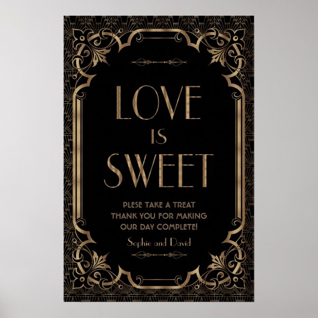 Poster Excelente Negro Gatsby Art Deco Love é doce (Frente)