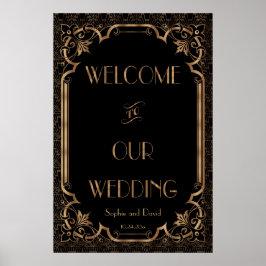 Poster Excelente Negro Gatsby Art Deco Sinal de Boas-vind