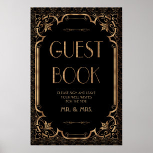 Póster Excelente Negro Gatsby Art Deco Sinal de Livro Con