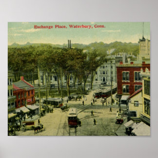 Póster Exchange Place, Waterbury, Connecticut Vintage