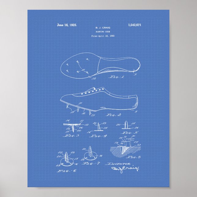 Póster Executando o Calçado 1925 Patent Art Blueprint (Frente)