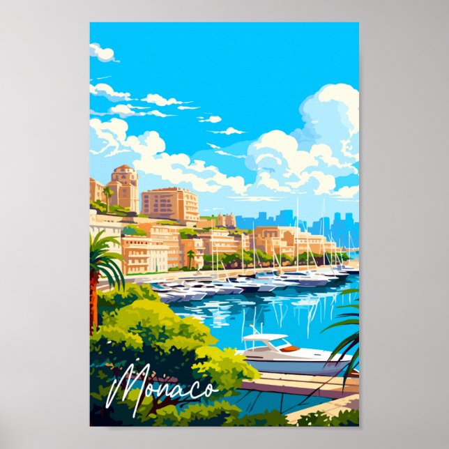Poster Exemplar de área de viagens vintage Mônaco (Frente)