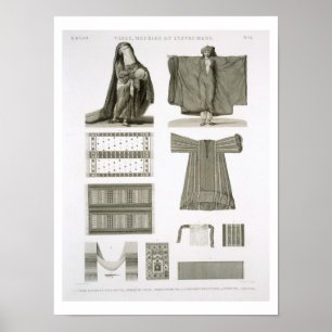 Póster Exemplos dos trajes de seda e egípcios, 'de Desc