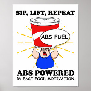 Poster Exercício engraçado de abdômen Comida rápida Ginás