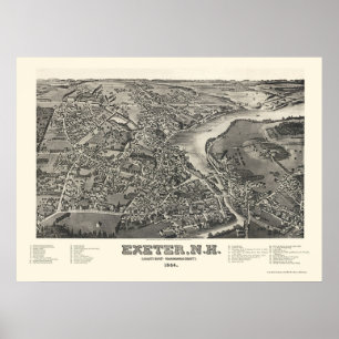 Póster Exeter, mapa panorâmico do NH - 1884