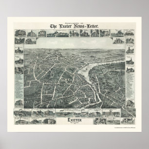 Póster Exeter, mapa panorâmico do NH - 1896