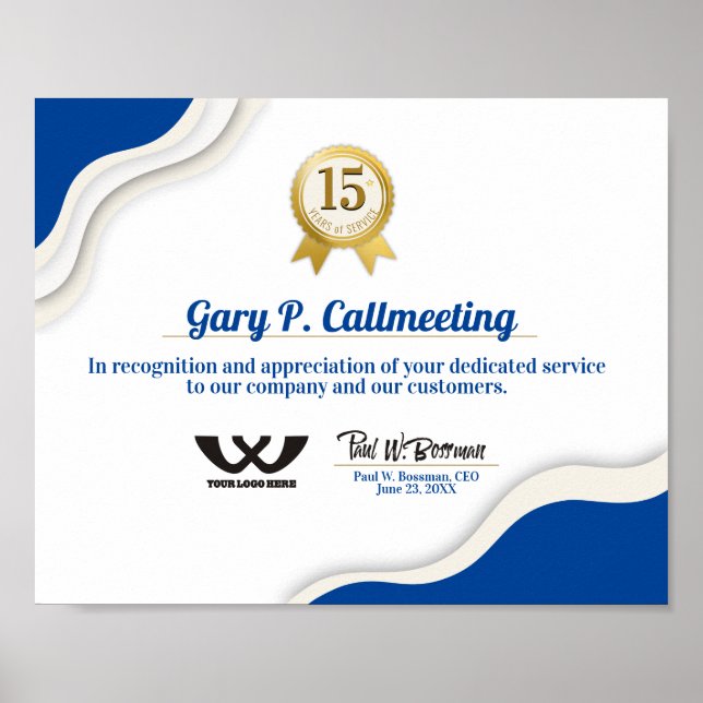 Poster Exibição de certificado de aniversário de funcioná (Frente)