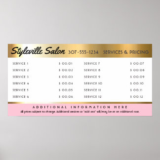 Poster Exibição de preço de serviço de salão de cabeleire