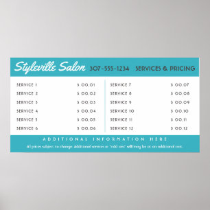 Poster Exibição de preço de serviço de salão de cabeleire