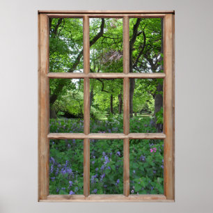 Póster Exibição do Jardim Bluebell a partir de uma janela