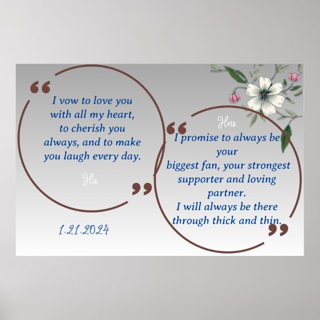 POSTER EXIBIÇÃO GRADIENT BLUE FLORAL WEDDING VOWS (Frente)