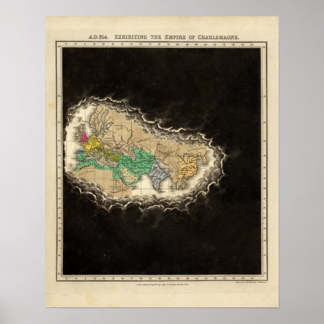 Poster Exibindo o Império de Charlemagne 814 AD (Frente)