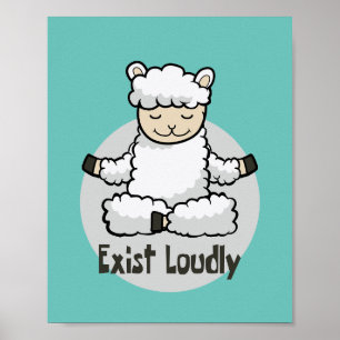Poster Exist loudly Kawaii white sheep doing a yoga pose