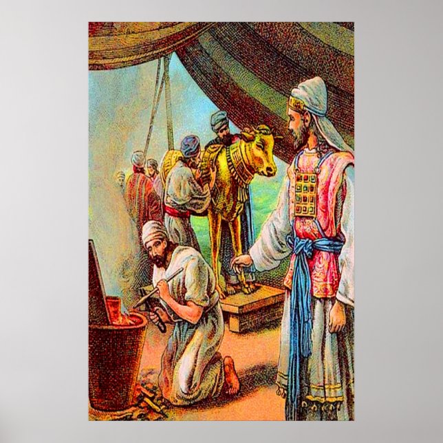 Poster Êxodo 32 Aaron faz um Ouro de bezerro (Frente)