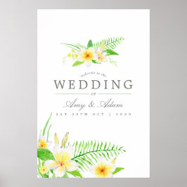 Poster Exotic Watercolor Frangipanis Wedding Welcome
