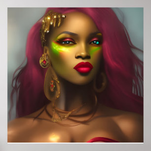 Poster Exótica Mulher Africana Glamourosa lábios vermelho