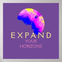 "Expanda seus horizontes" Amarelo-rosa azul em rox