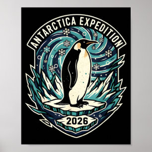 Poster Expedição à Antártica 2026 Suvenir Retro Pinguim
