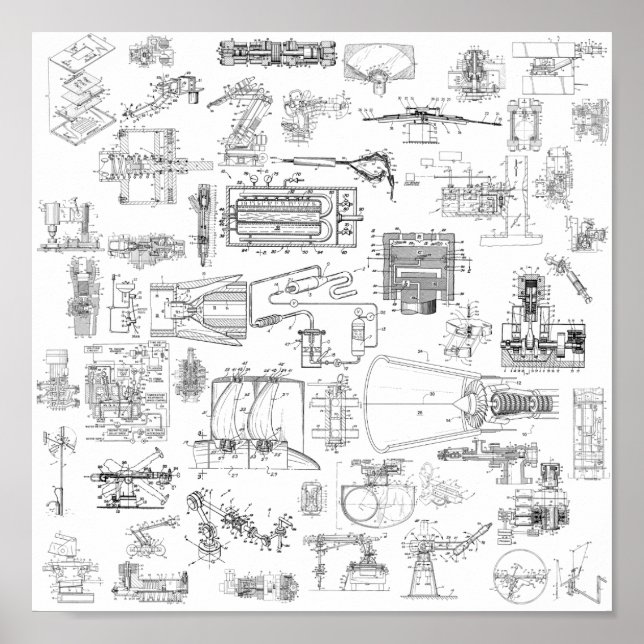 Poster Exploded View Patent Diagrams Print (Frente)