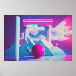 Poster Exploração Vaporwave de Nostalgia e Futurismo