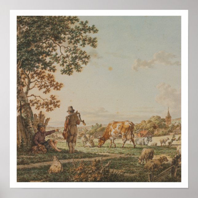 Poster Explorações agrícolas com dois pastores de pintura (Frente)
