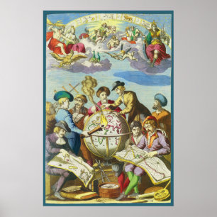 Póster Exploradores Vintage com Mapa Globo Antigo, 1542