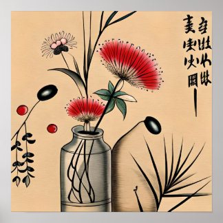 Poster Explorar a língua da pintura de flores japonesa