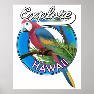 Poster Explorar logotipo retro Hawaii