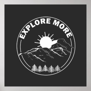 Poster explorar mais montanhas caminhando pela aventura a