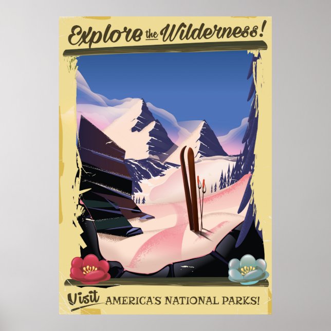 Poster Explore a Natureza Selvagem! cartaz de esqui (Frente)