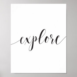 Poster Explore inspirado preto e branco da caligrafia