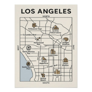 Póster Explore Los Angeles - Poster de Mapa Icônico Minim