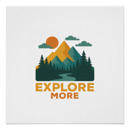 Póster Explore mais - Retro Mountain & Forest Adventure