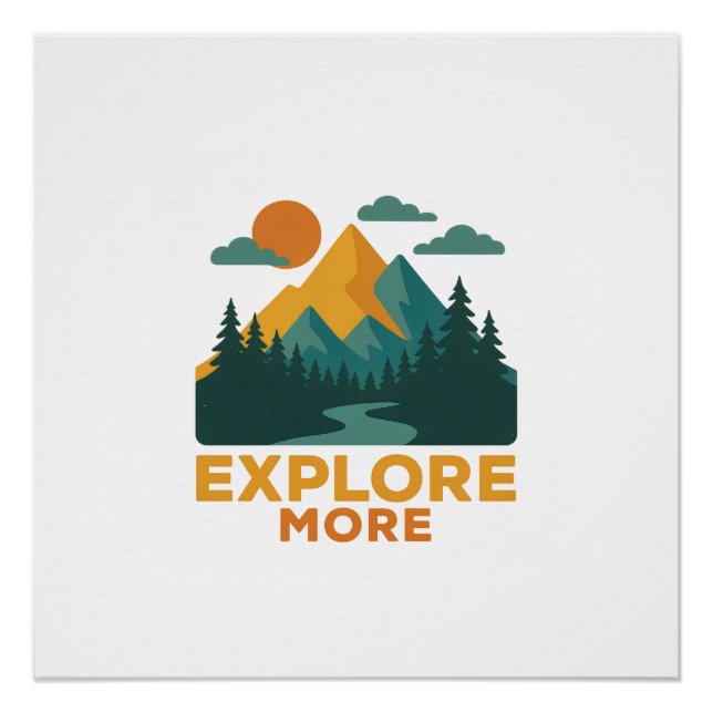 Póster Explore mais - Retro Mountain & Forest Adventure (Frente)