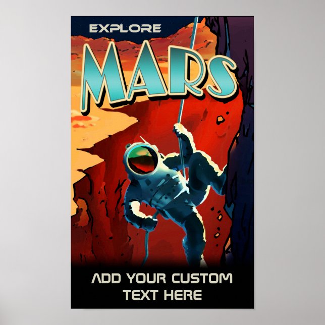 Poster Explore Marte - Cartaz de Viagem Retro da NASA Per (Frente)