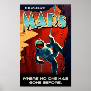 Póster Explore Marte - Cartaz de Viagem Retro Personaliza