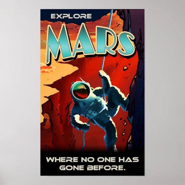 Póster Explore Marte - Cartaz de Viagem Retro Personaliza (Frente)